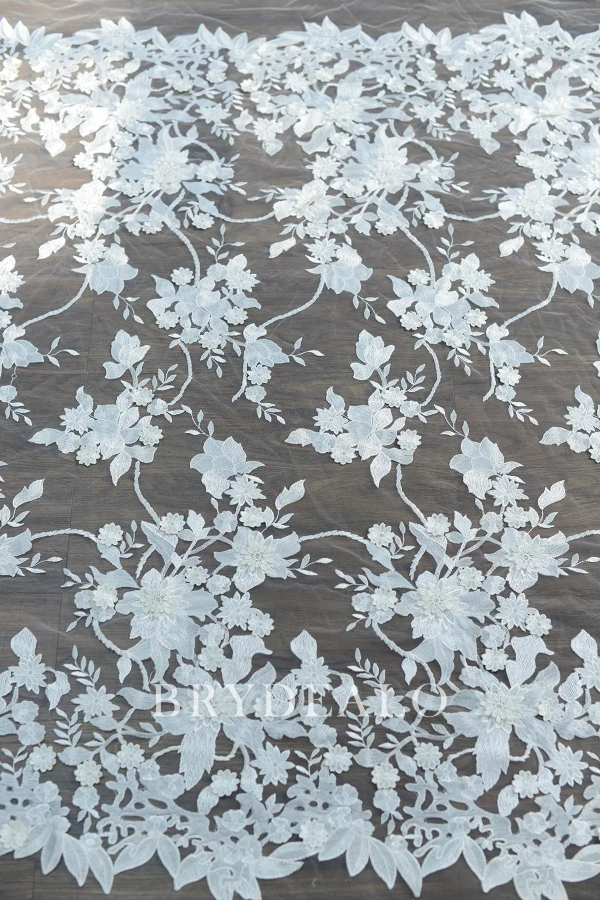 3D Wild Flower Embroidery Bridal Lace Fabric