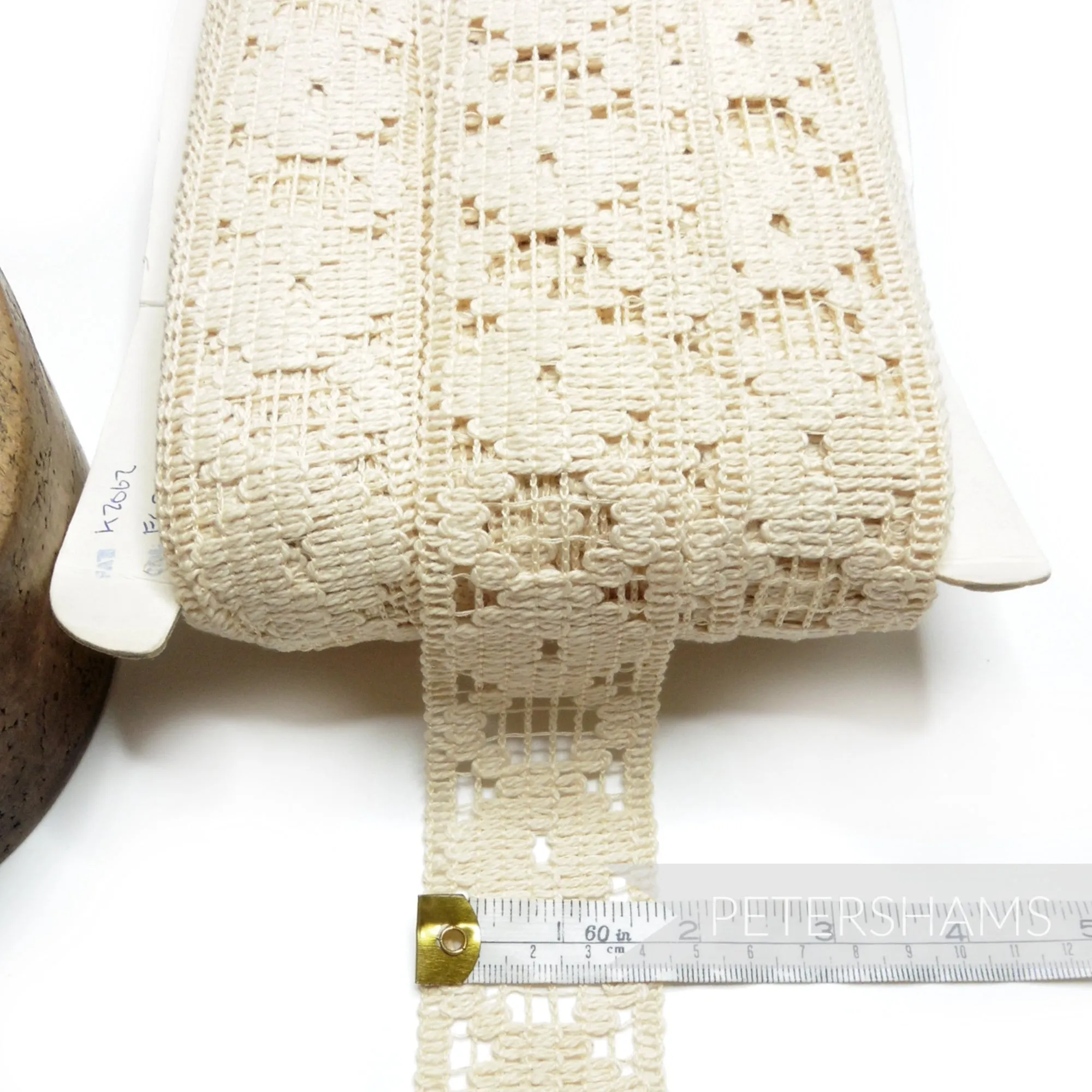 45mm Vintage 1970s Natural Cotton Floral Grid Trim - 1m