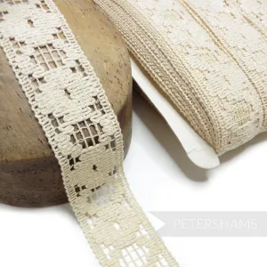 45mm Vintage 1970s Natural Cotton Floral Grid Trim - 1m