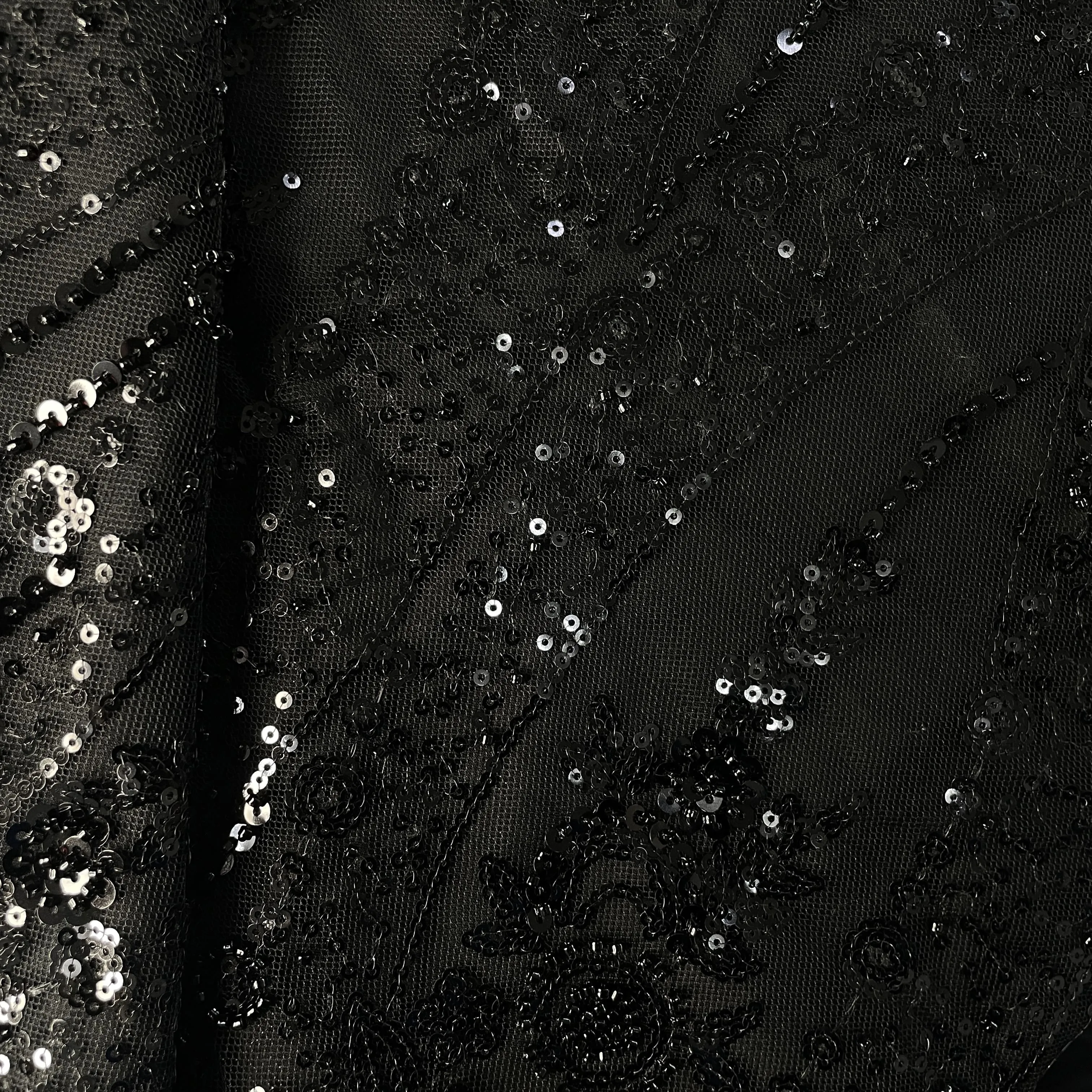 Black Cutdana Sequins Embroidery Net Fabric 19900