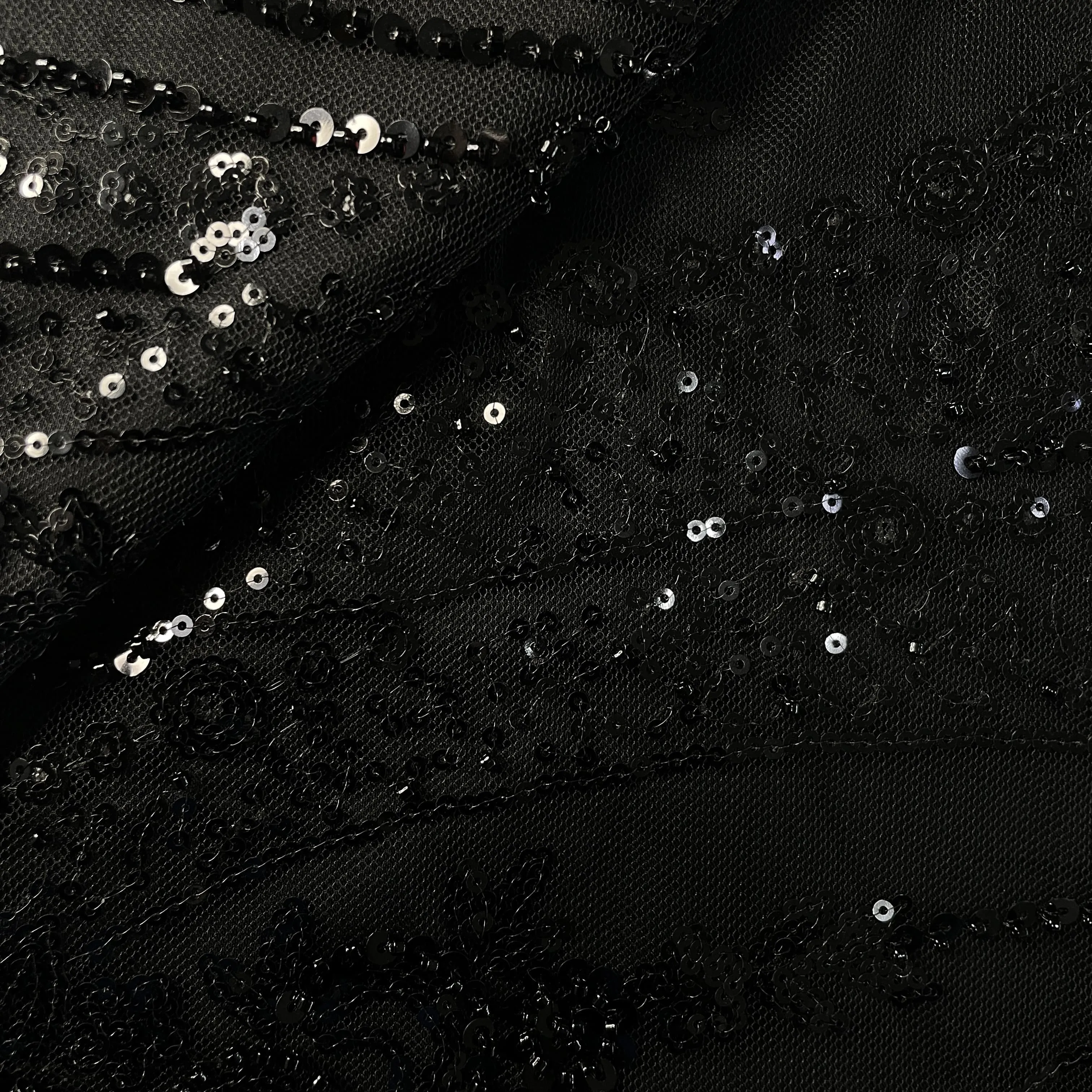 Black Cutdana Sequins Embroidery Net Fabric 19900