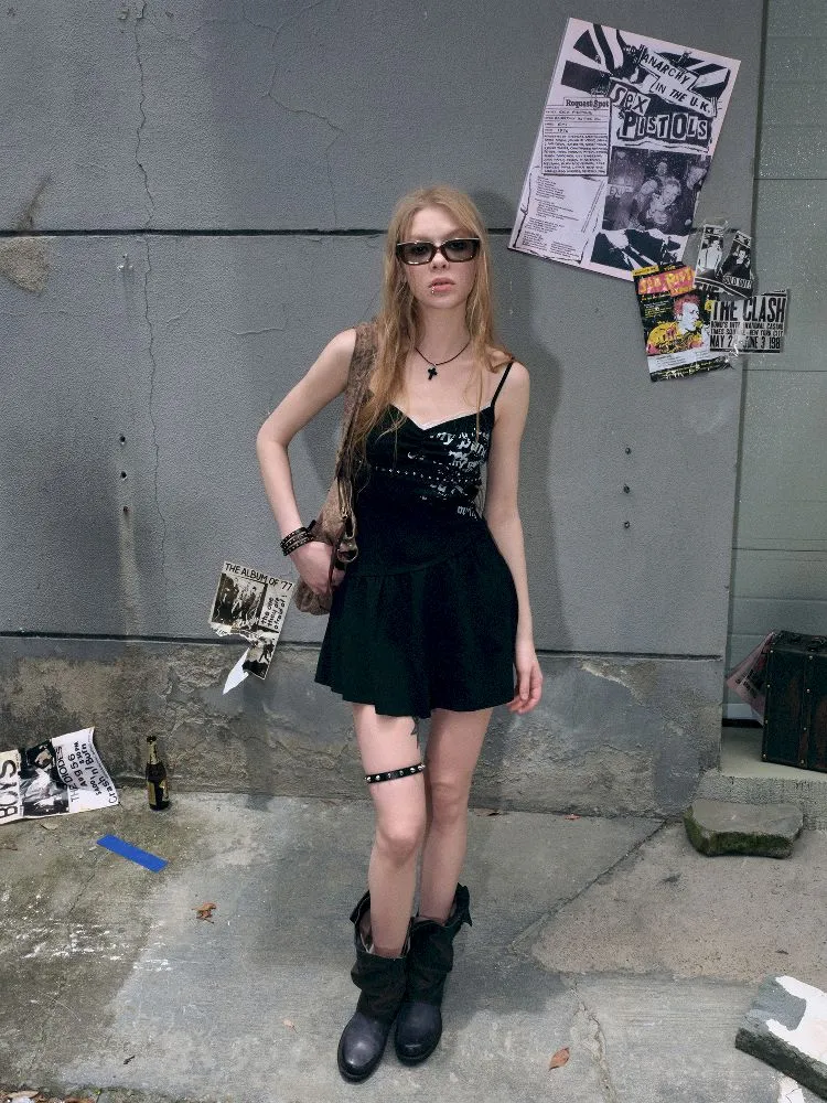 Black Printed Lace Halter Dress【s0000009368】