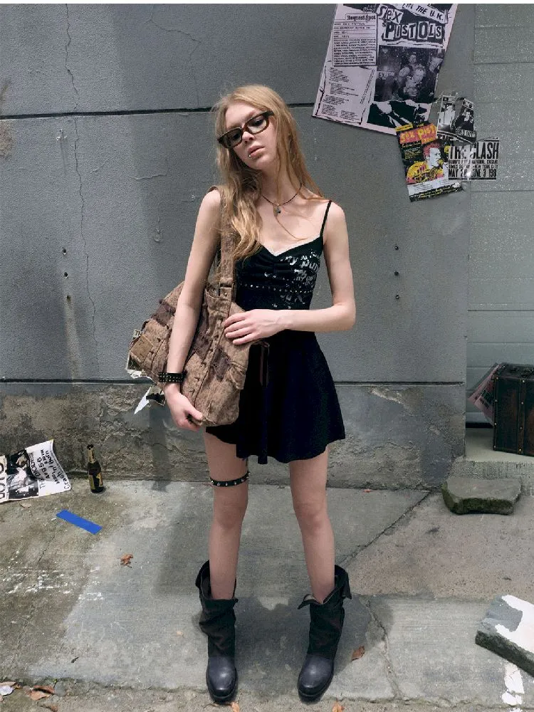 Black Printed Lace Halter Dress【s0000009368】