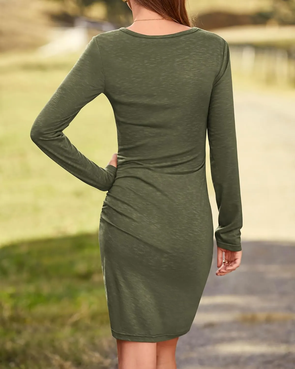 BTFBM Women Elegant Ruched Bodycon Dress 2025 Spring Long Sleeve Wrap Front Casual Basic Fitted Going Out Short Dresses
