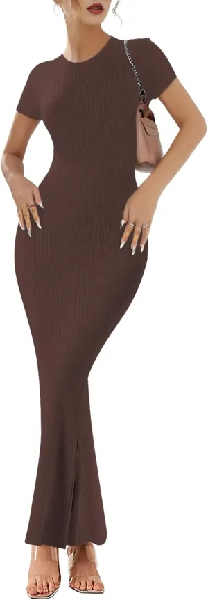 Buauty Women Bodycon Dresses Ribbed Maxi Dresses Basic Summer Casual Long Dress Black Wedding Guest Dress Formal Party