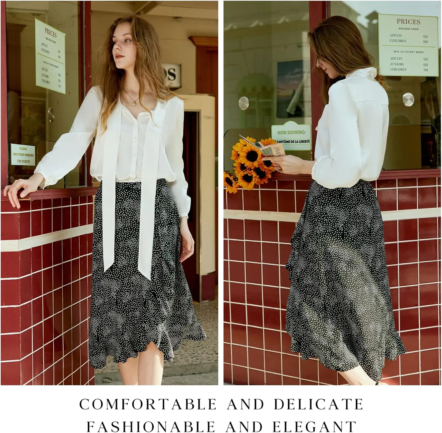 COLD POSH Silk Blouses for Women Long Sleeve Women's 100% Pure Silk Bow-tie Neck Blouse Luxury Button Down Elegant Shirts