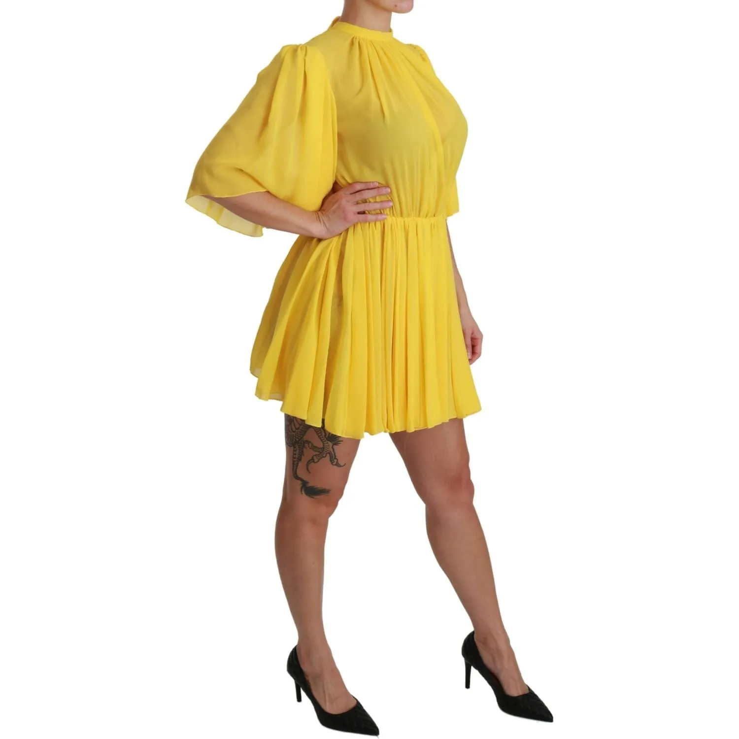 Dolce & Gabbana Silk Pleated A-line Mini Dress in Sunshine Yellow