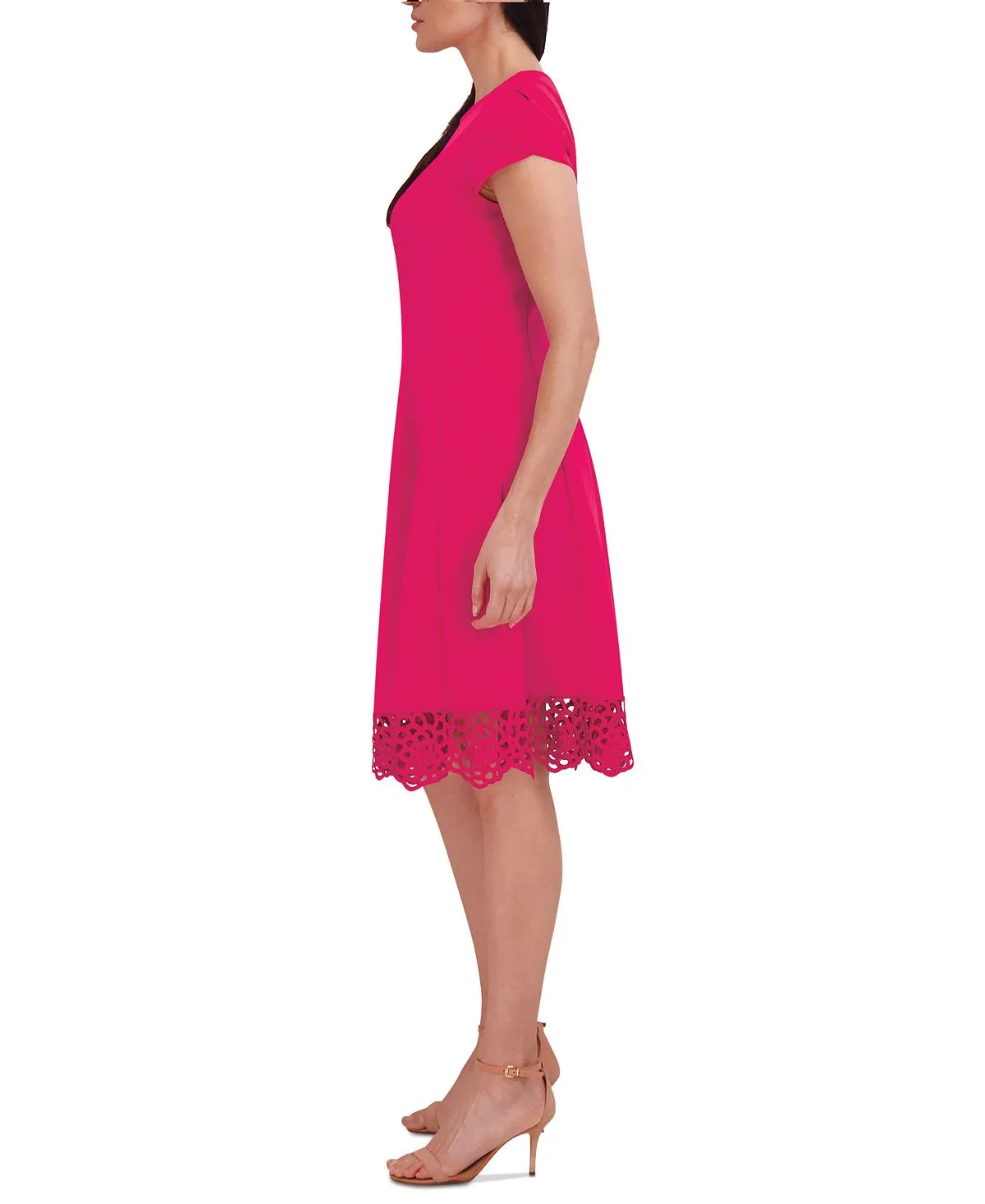 Donna Ricco Women's Sleeveless Crew Neck Flare Dress, Pink