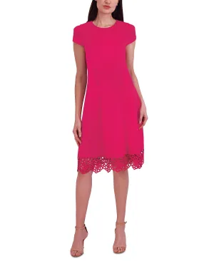 Donna Ricco Women's Sleeveless Crew Neck Flare Dress, Pink