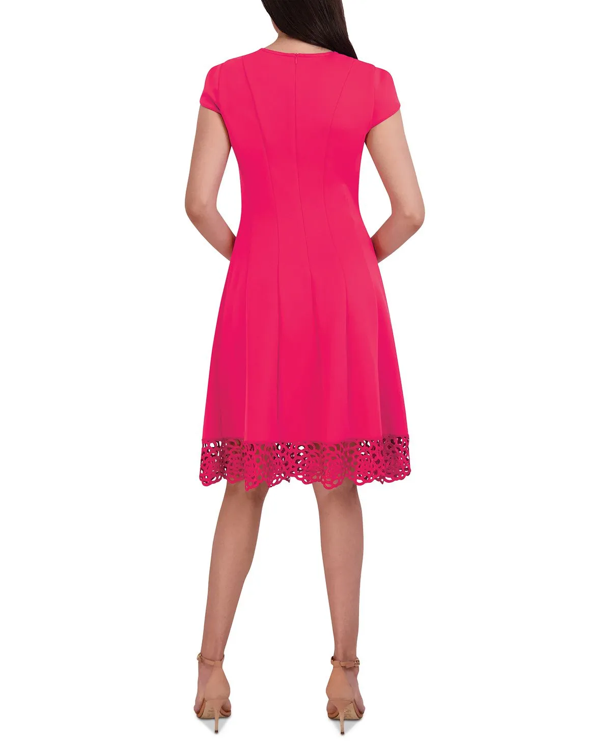 Donna Ricco Women's Sleeveless Crew Neck Flare Dress, Pink