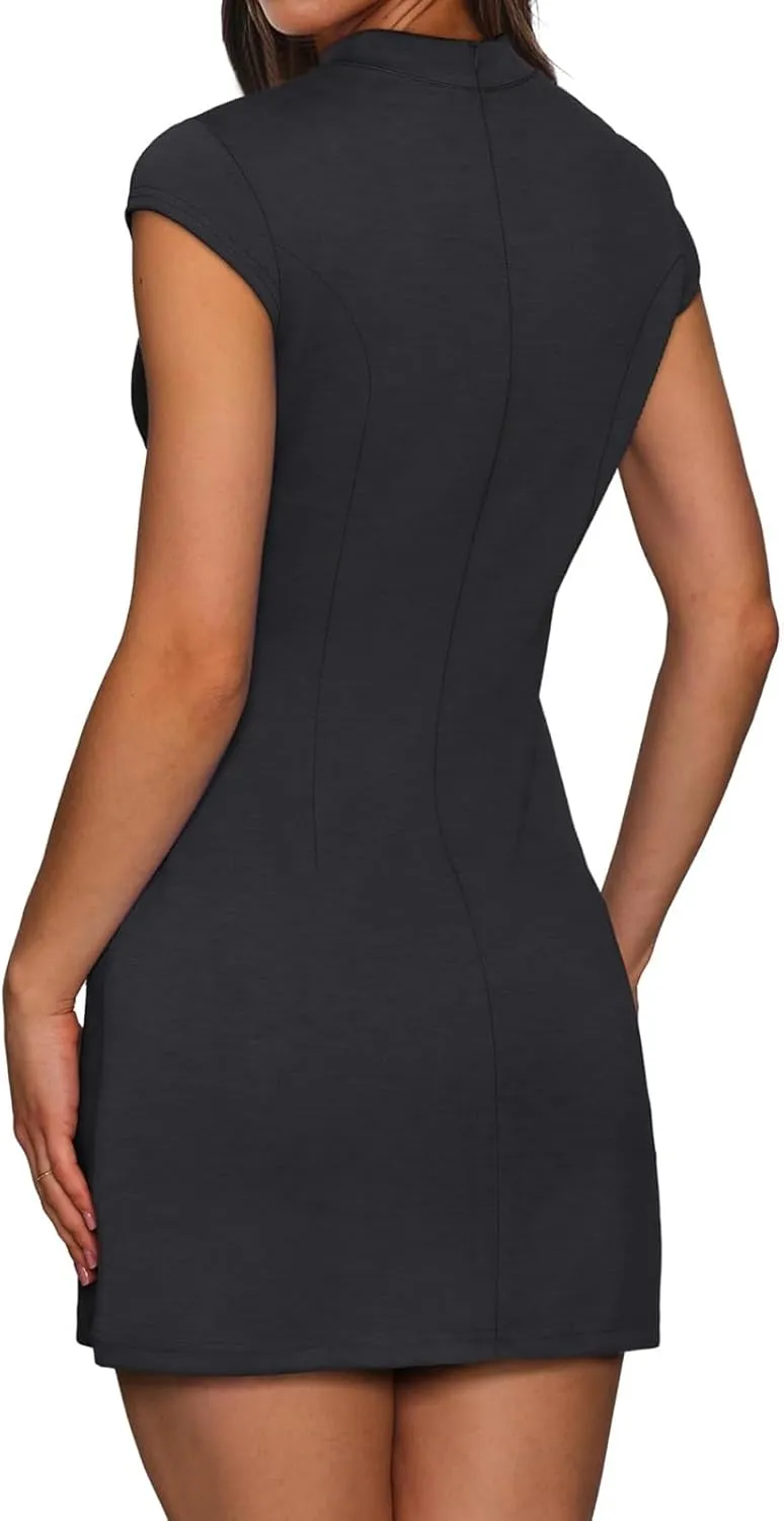Dresses for Women 2025 Summer Beach Vacation Clothes Spring Short Sleeve Round Neck Slim Waist Mini Dress