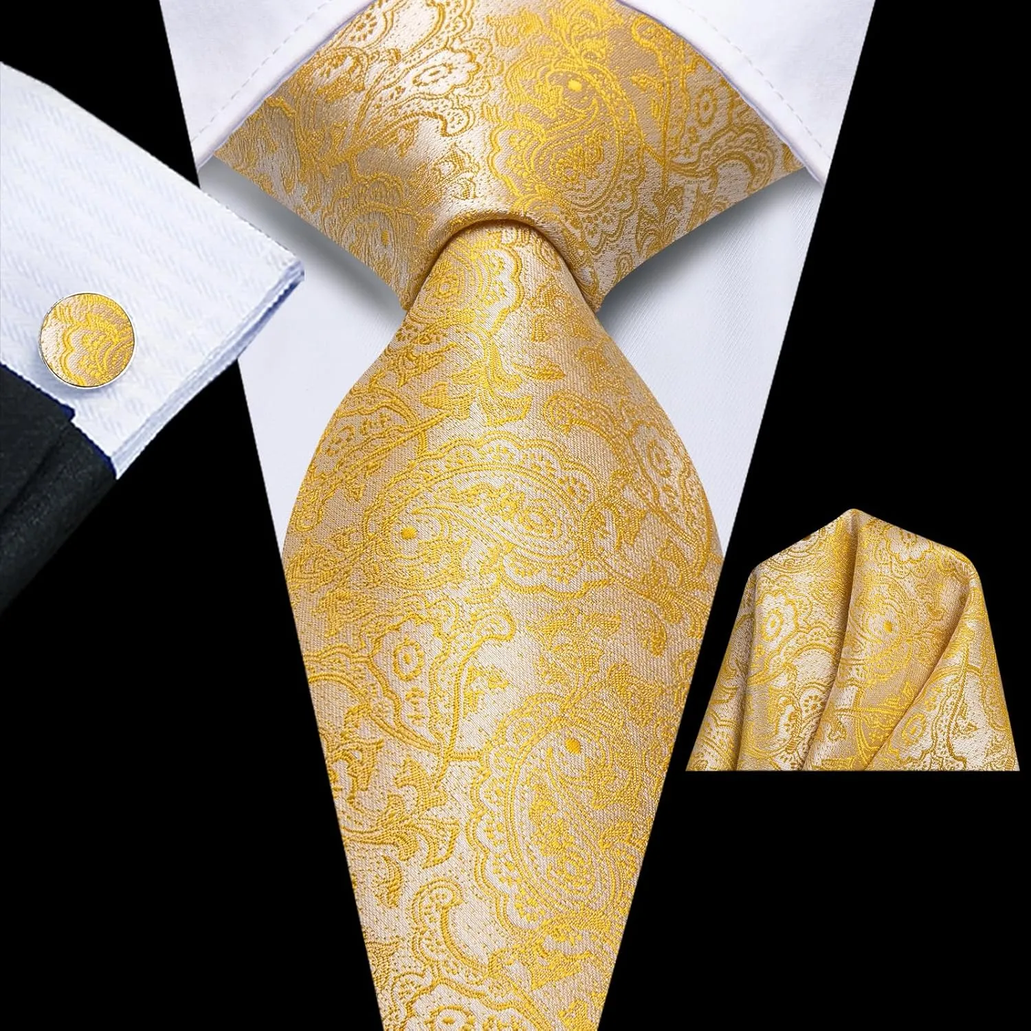 Dubulle Mens Tie Set Solid Paisley Silk Striped Necktie for Men with Cufflinks Tie and Pocket Square
