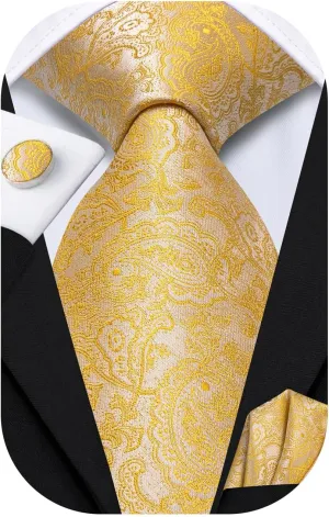 Dubulle Mens Tie Set Solid Paisley Silk Striped Necktie for Men with Cufflinks Tie and Pocket Square