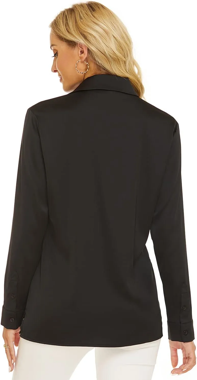 Escalier Women's Silk Blouse Long Sleeve Satin Button Down Shirt Casual Work Office Silky Blouse Top