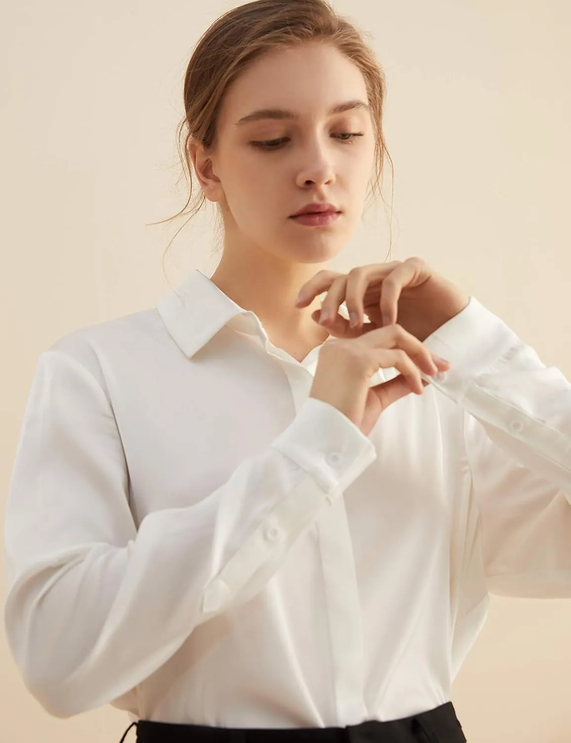 Escalier Women's Silk Blouse Long Sleeve Satin Button Down Shirt Casual Work Office Silky Blouse Top
