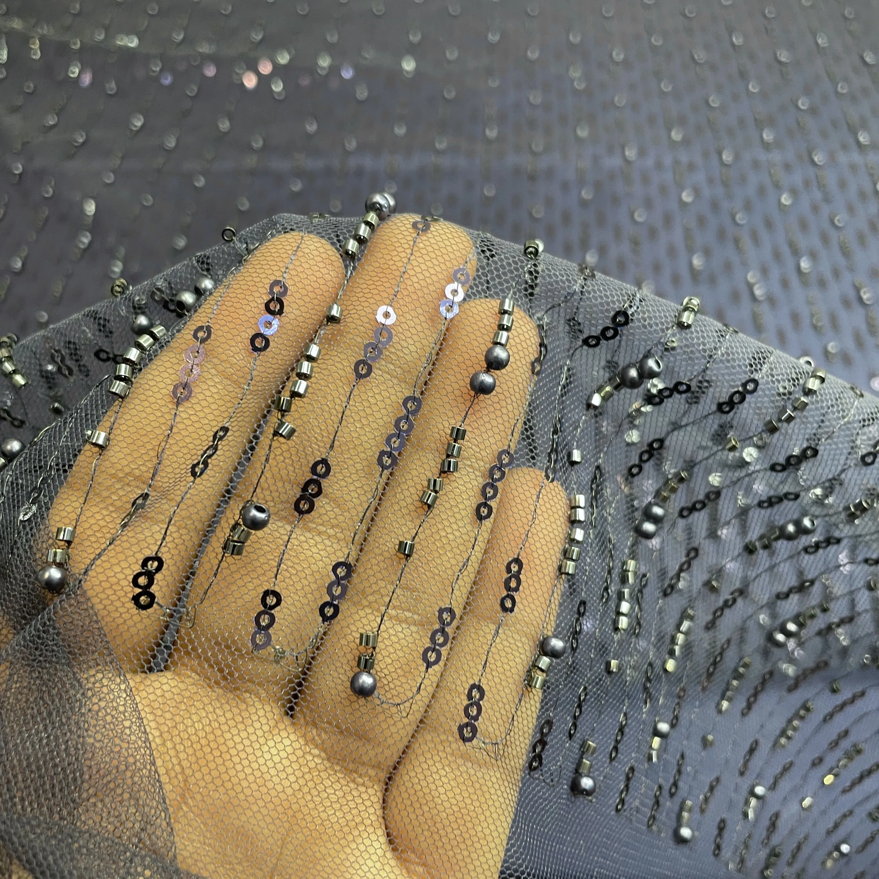 Exclusive Blue Pearl Sequins Cut Dana Embroidery Net Fabric