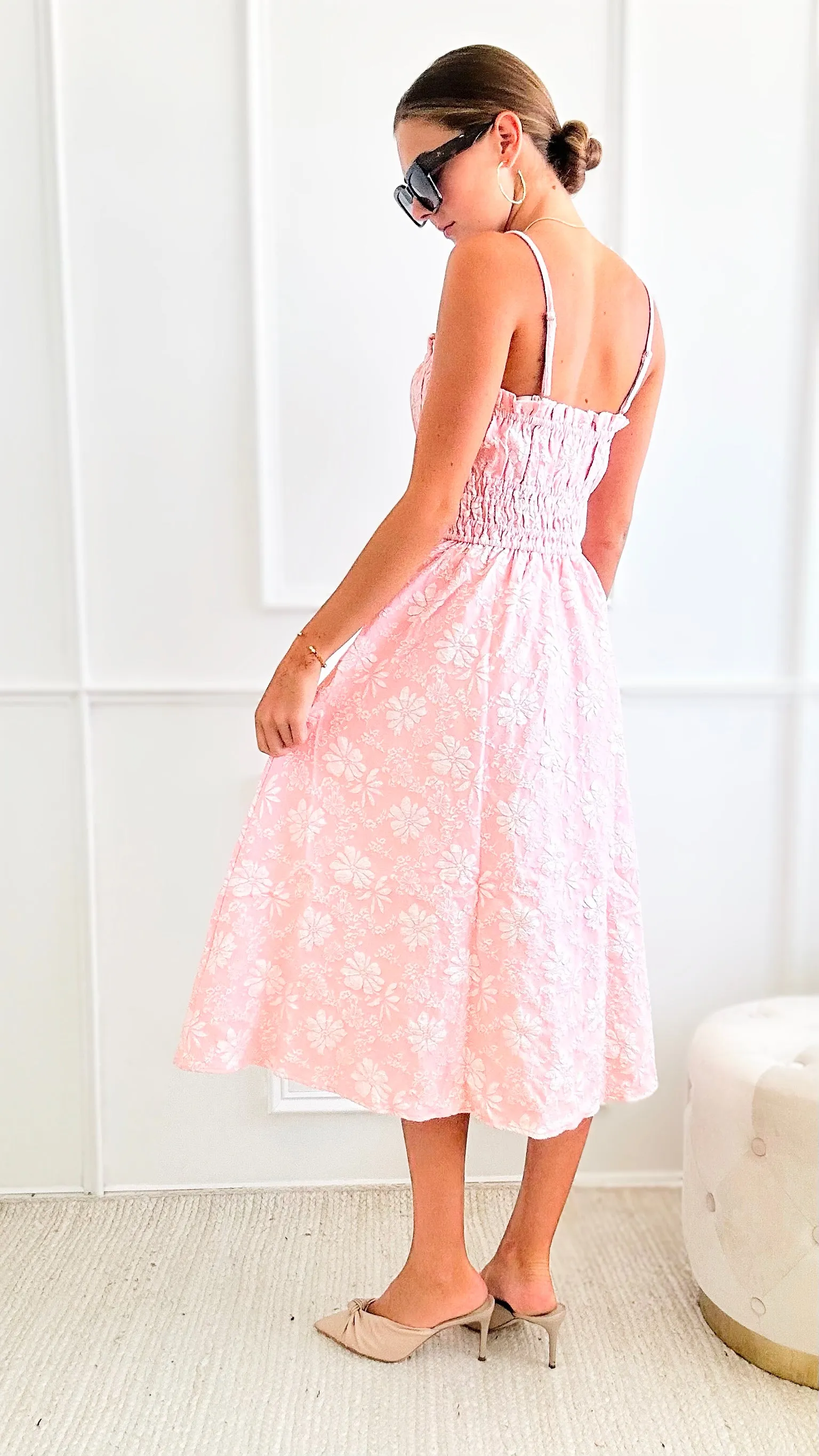 Floral Sleeveless Midi Dress - Pink