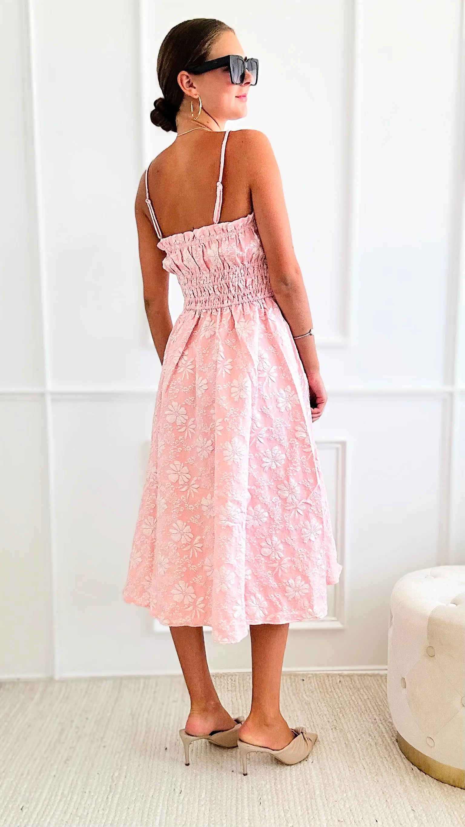 Floral Sleeveless Midi Dress - Pink