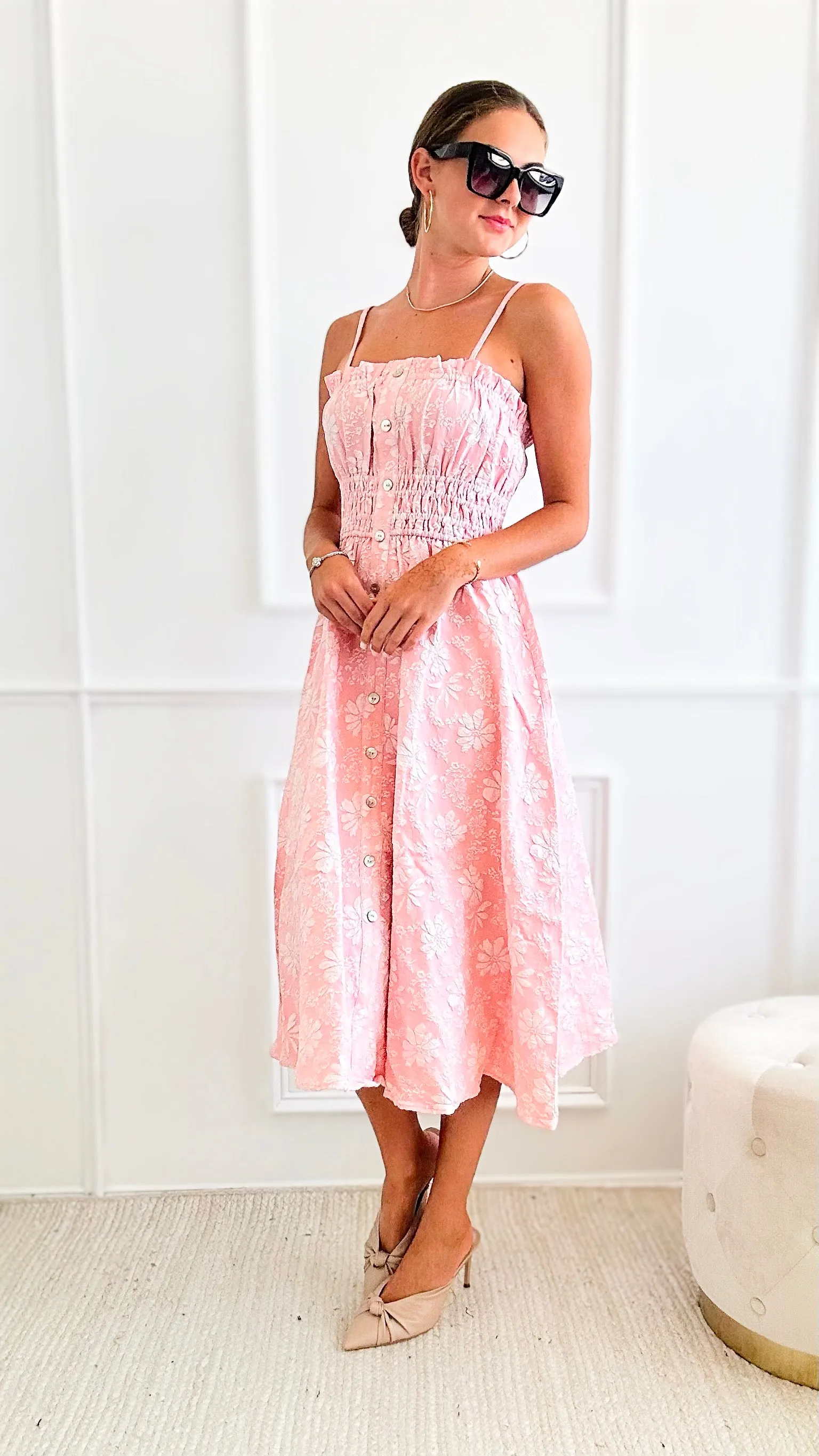 Floral Sleeveless Midi Dress - Pink