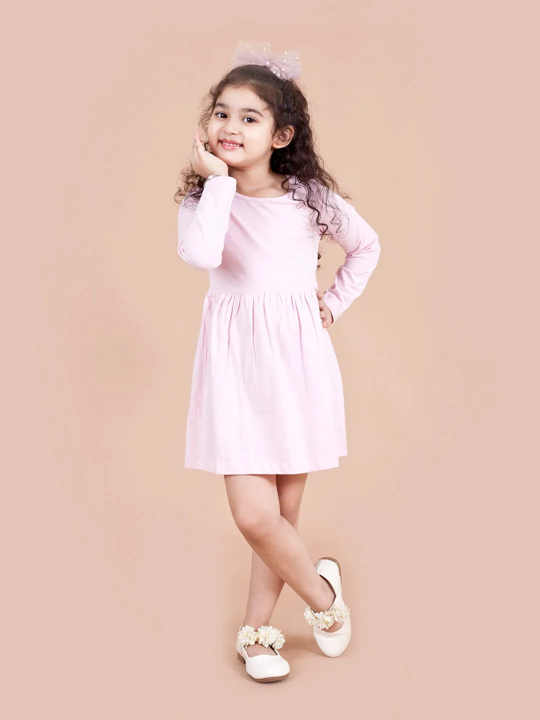 Girls Multicoloured Pack Of 2 Round Neck Gathered Or Pleated Cotton Fit Flare