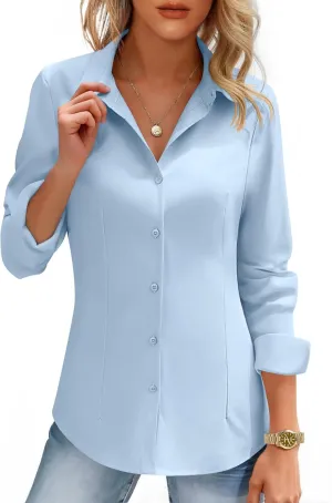 HOTOUCH Women's Button Down Shirts Long Sleeve Button-up Dress Shirt Fitted Business Collared Work Office Suit Blouses