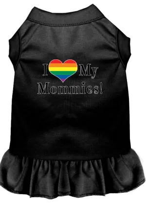 I Heart My Mommies Screen Print Dog Dress Black 4x