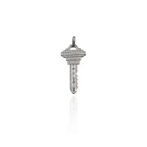 Iced-Out Modern Key CZ Pendant (Silver)