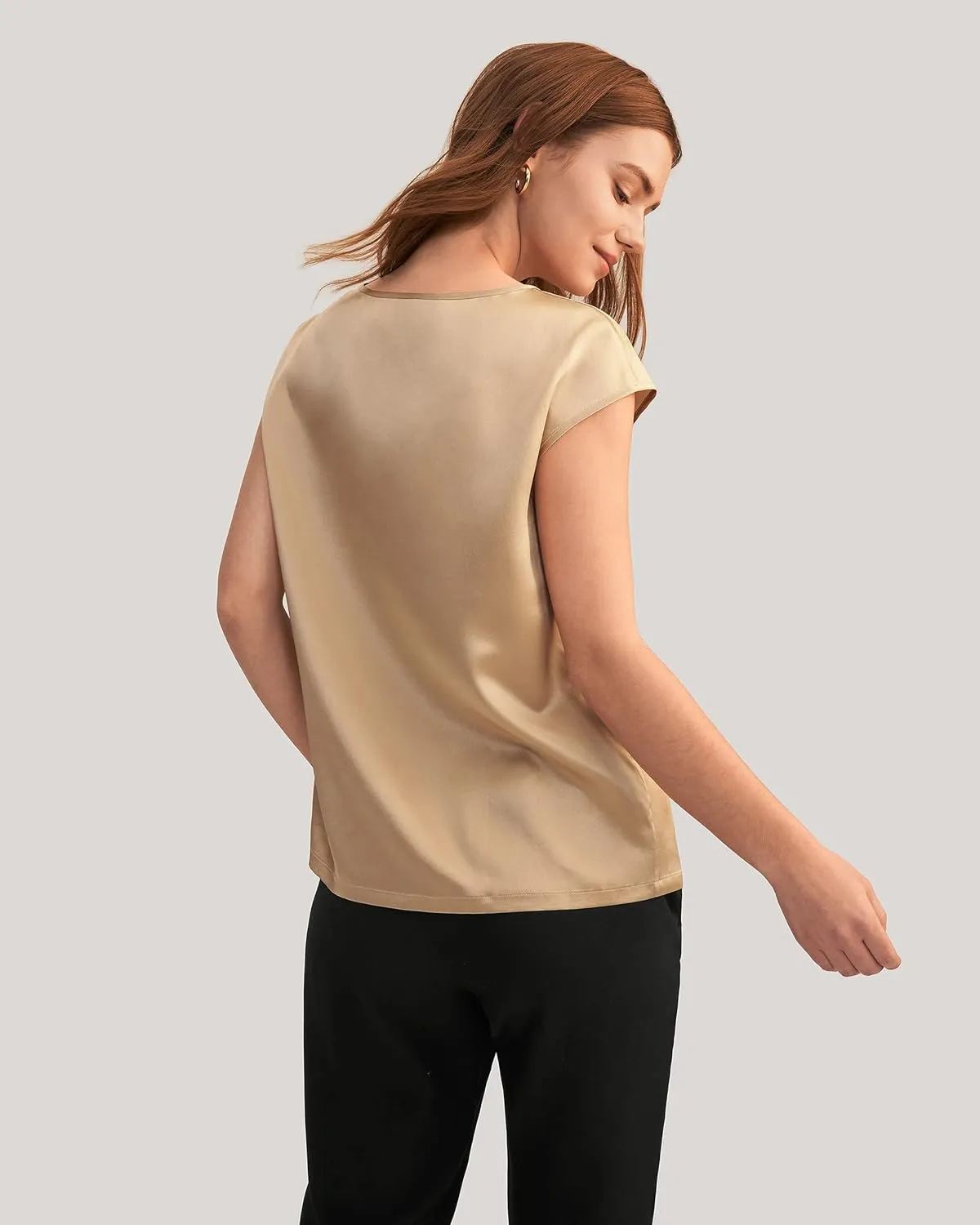 LilySilk Silk Blouse for Women Short Sleeve Summer Cool Comfy Charmeuse Silk Tops for Ladies