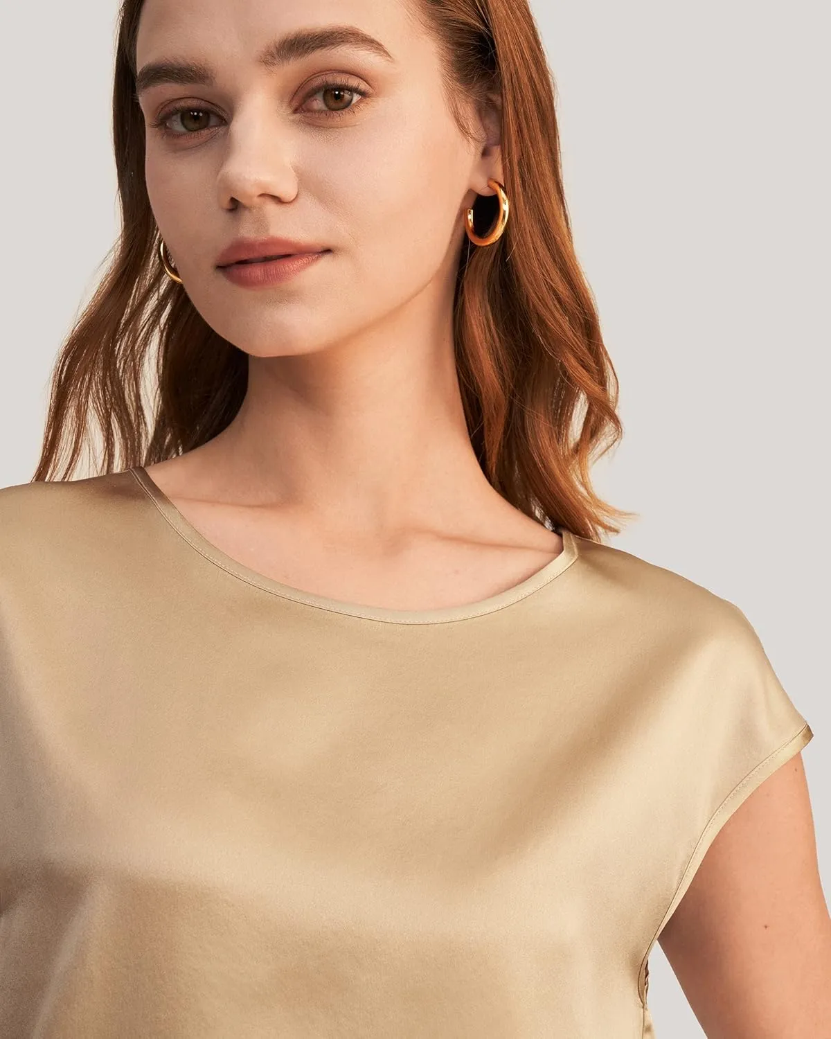 LilySilk Silk Blouse for Women Short Sleeve Summer Cool Comfy Charmeuse Silk Tops for Ladies