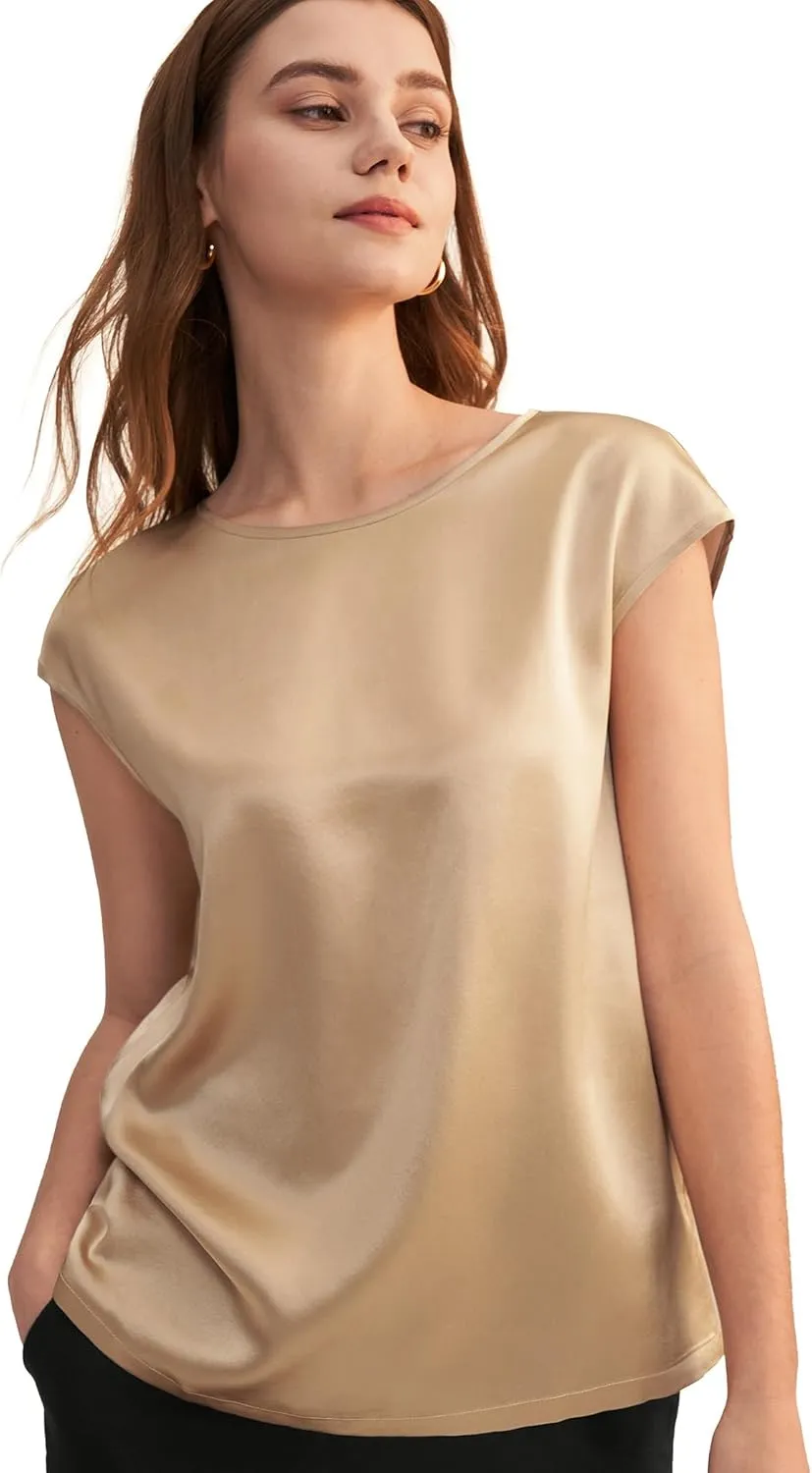 LilySilk Silk Blouse for Women Short Sleeve Summer Cool Comfy Charmeuse Silk Tops for Ladies