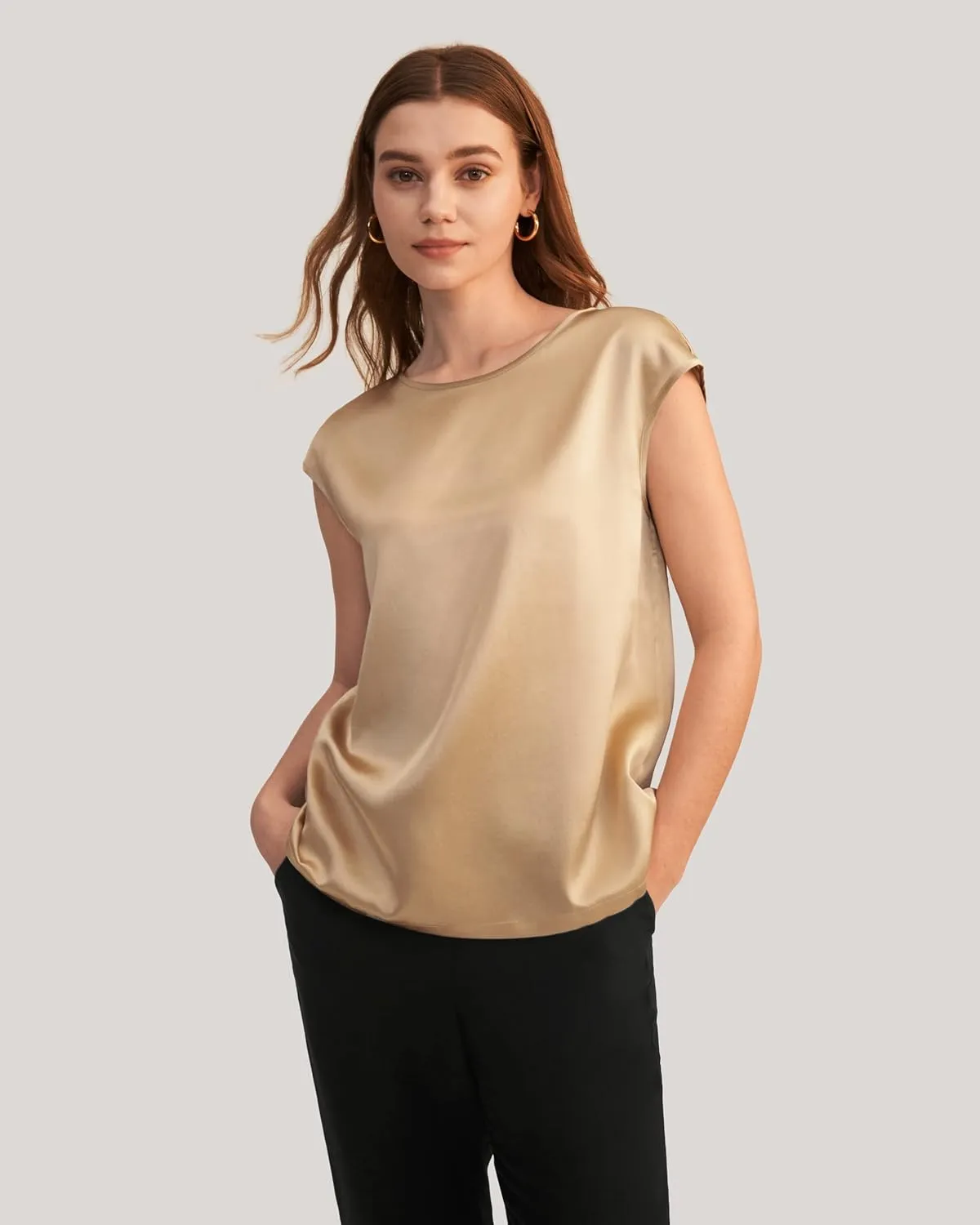 LilySilk Silk Blouse for Women Short Sleeve Summer Cool Comfy Charmeuse Silk Tops for Ladies