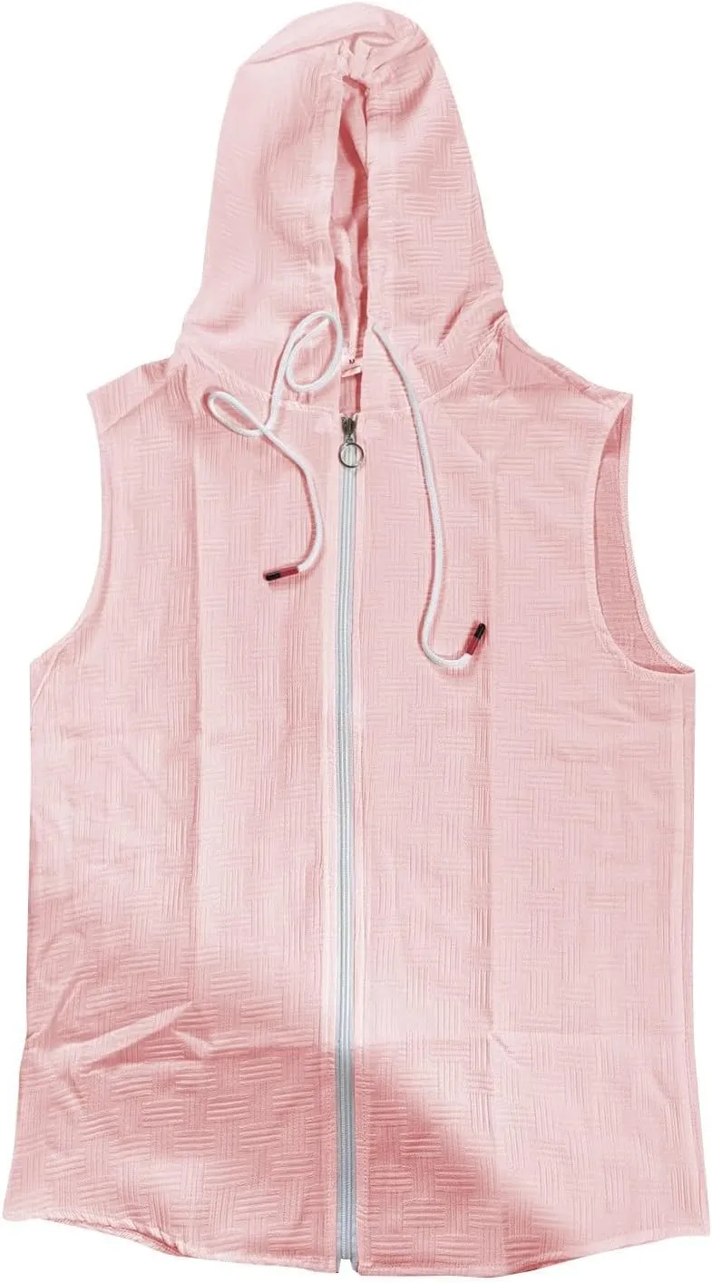 Mens Casual Slim Fit Sleeveless Workout Hoodies Full Zip Fitness Muscle Tshirt Drawstring Cardigan Hooded Shirts