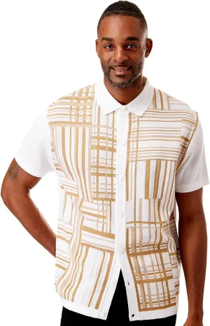 Mens Short Sleeve Knit Sports Shirt - Modern Polo Vintage Classics: Plaid Mix