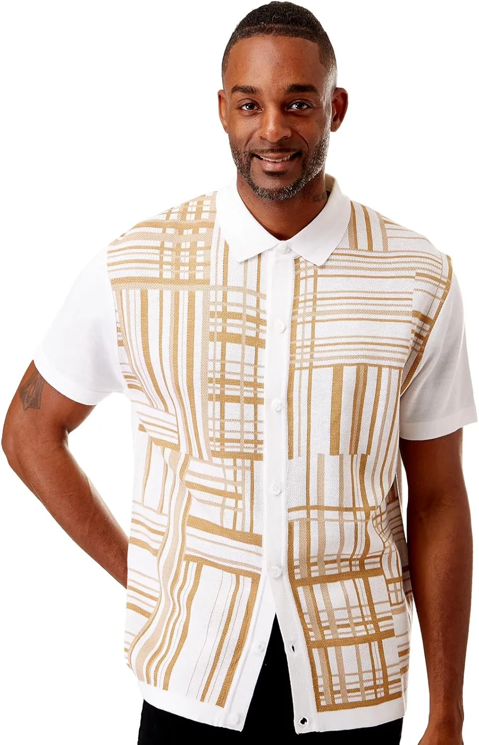 Mens Short Sleeve Knit Sports Shirt - Modern Polo Vintage Classics: Plaid Mix