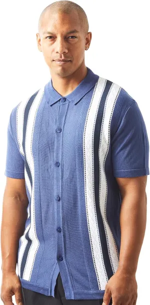 Mens Short Sleeve Knit Sports Shirt - Modern Polo Vintage Classics: Solid Geometric Jacquard with Color Tipping