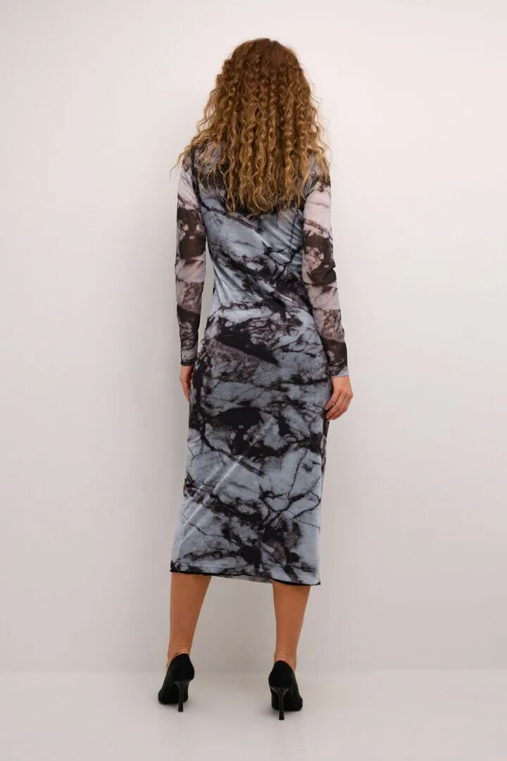 MESH RUCHED LONG TYE DYE  DRESS