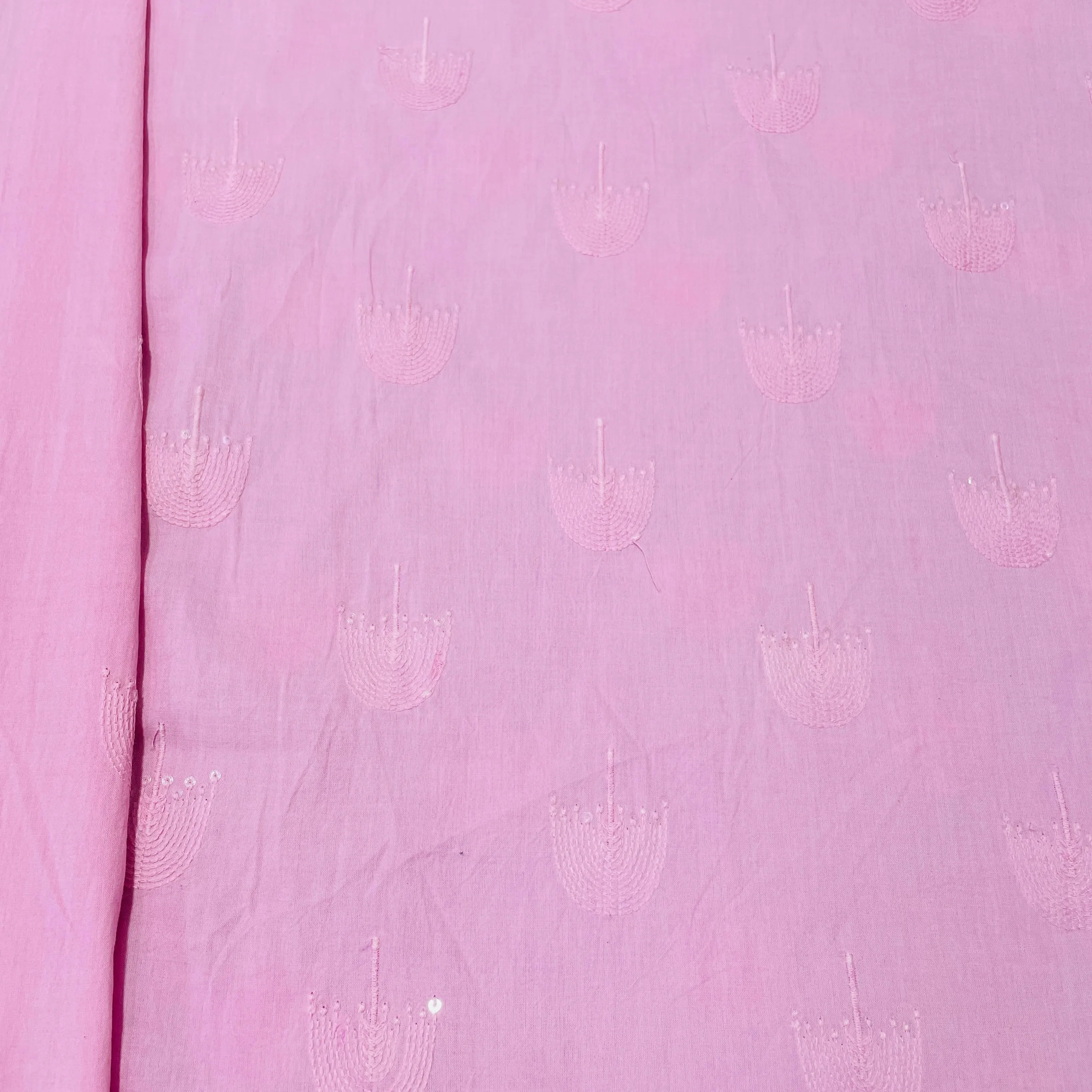 Pink Geometerical Sequins Embroidery Cotton Fabric