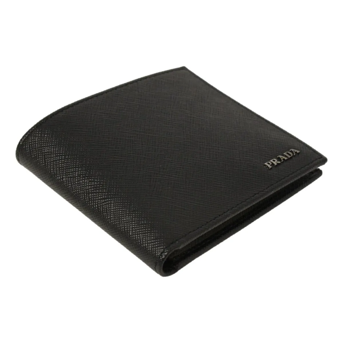 Prada Nero Black Grey Saffiano Cuir Leather Billfold Wallet