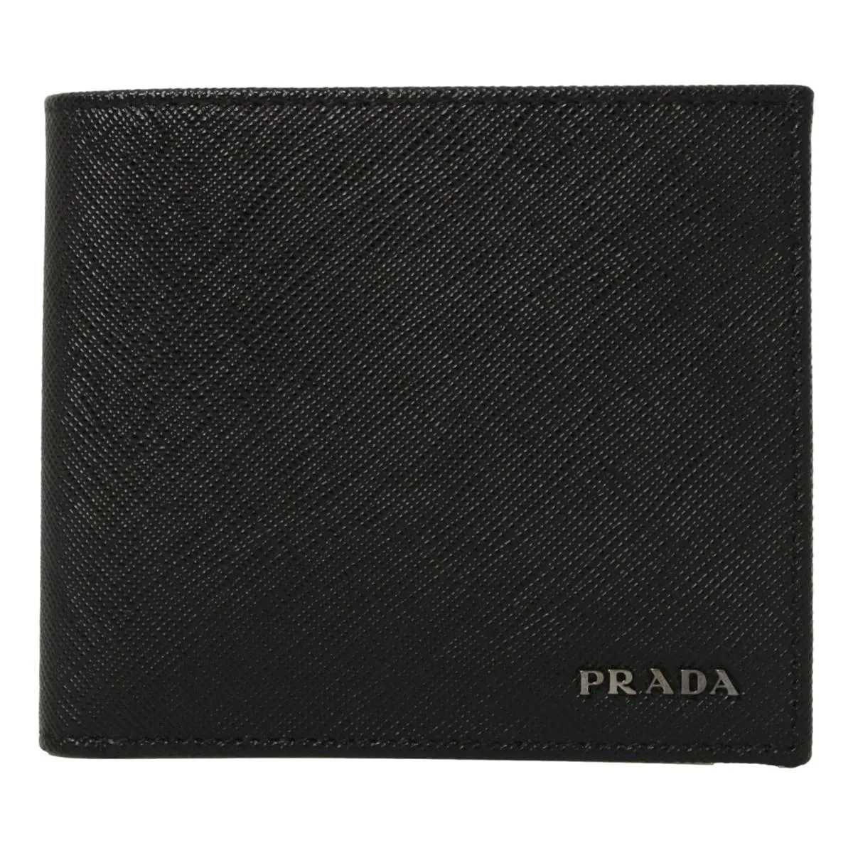 Prada Nero Black Grey Saffiano Cuir Leather Billfold Wallet