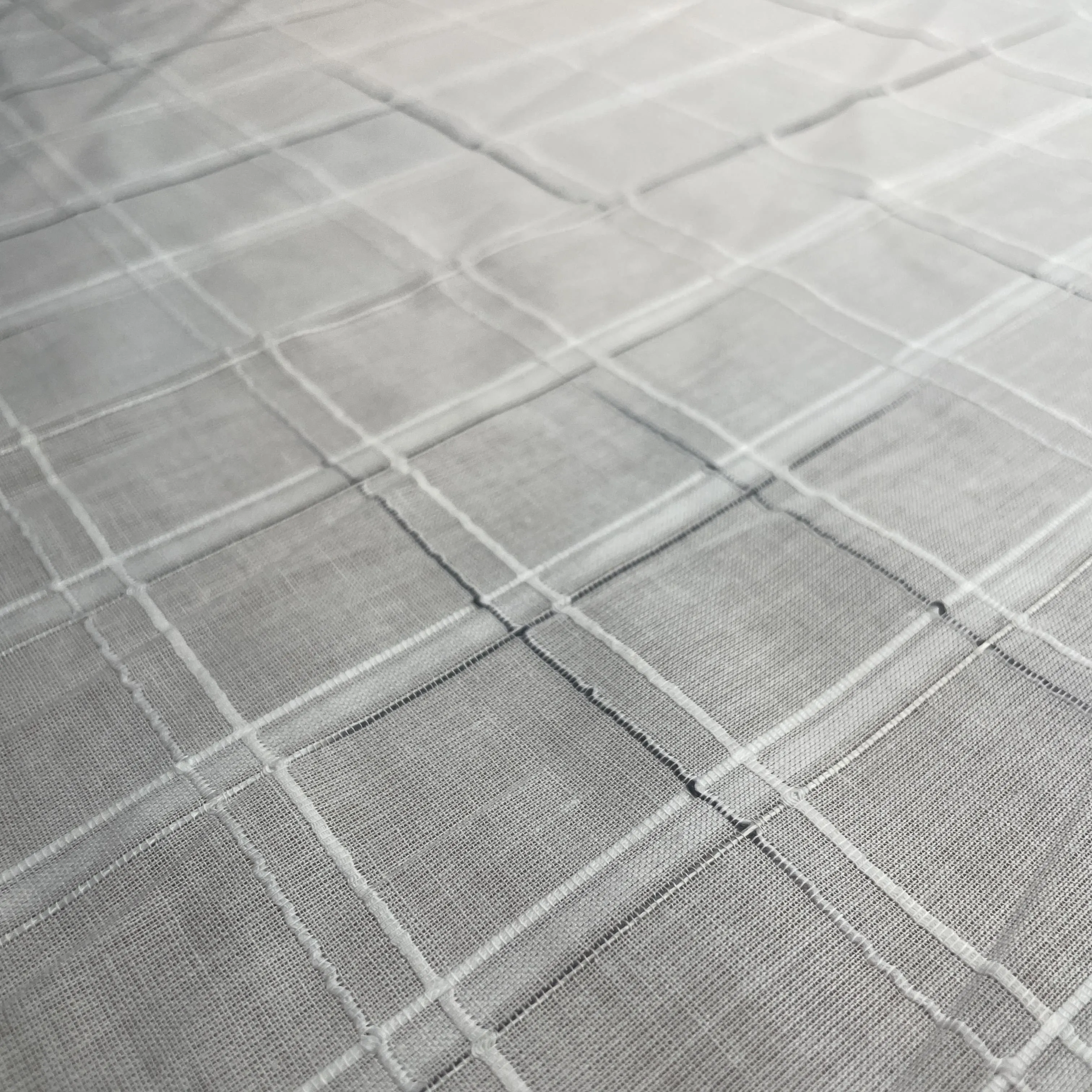 Premium OffWhite Black Check Dobby Embroidery Dyeable Cotton Fabric