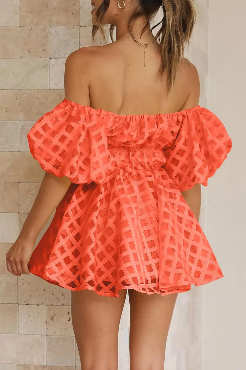PRETTYGARDEN Women's Off The Shoulder Babydoll Dress Short Puff Sleeve Casual A Line Ruffle Summer Dresses