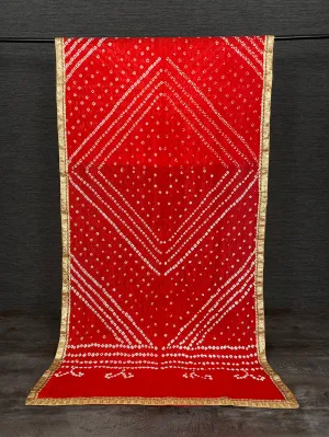 Red Color Lace Border Original Bandhej Silk Dupatta