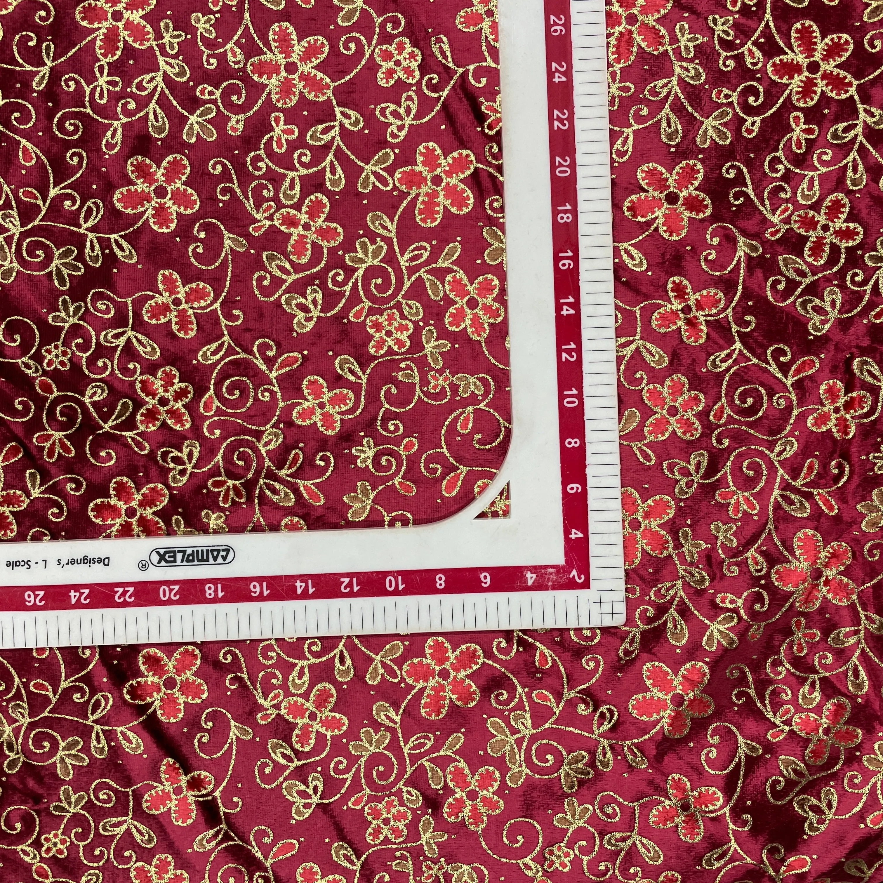 Red Floral Printed Velvet Fabric