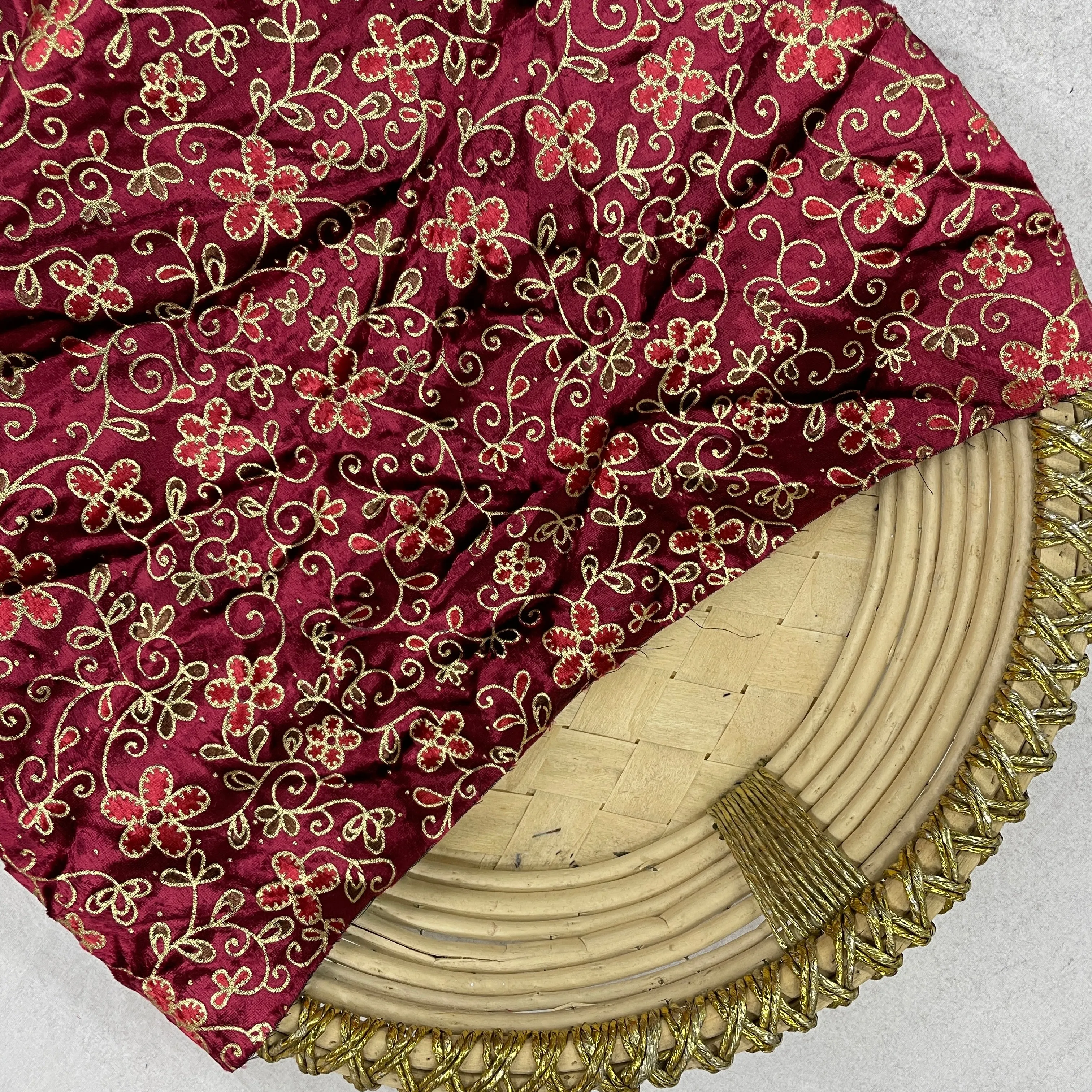 Red Floral Printed Velvet Fabric