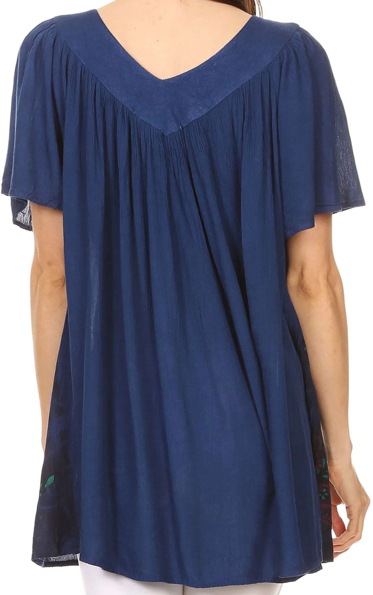 Sakkas Kyla Relaxed Fit Floral Sequin Embroidered V-neck Cap Sleeve Blouse / Top