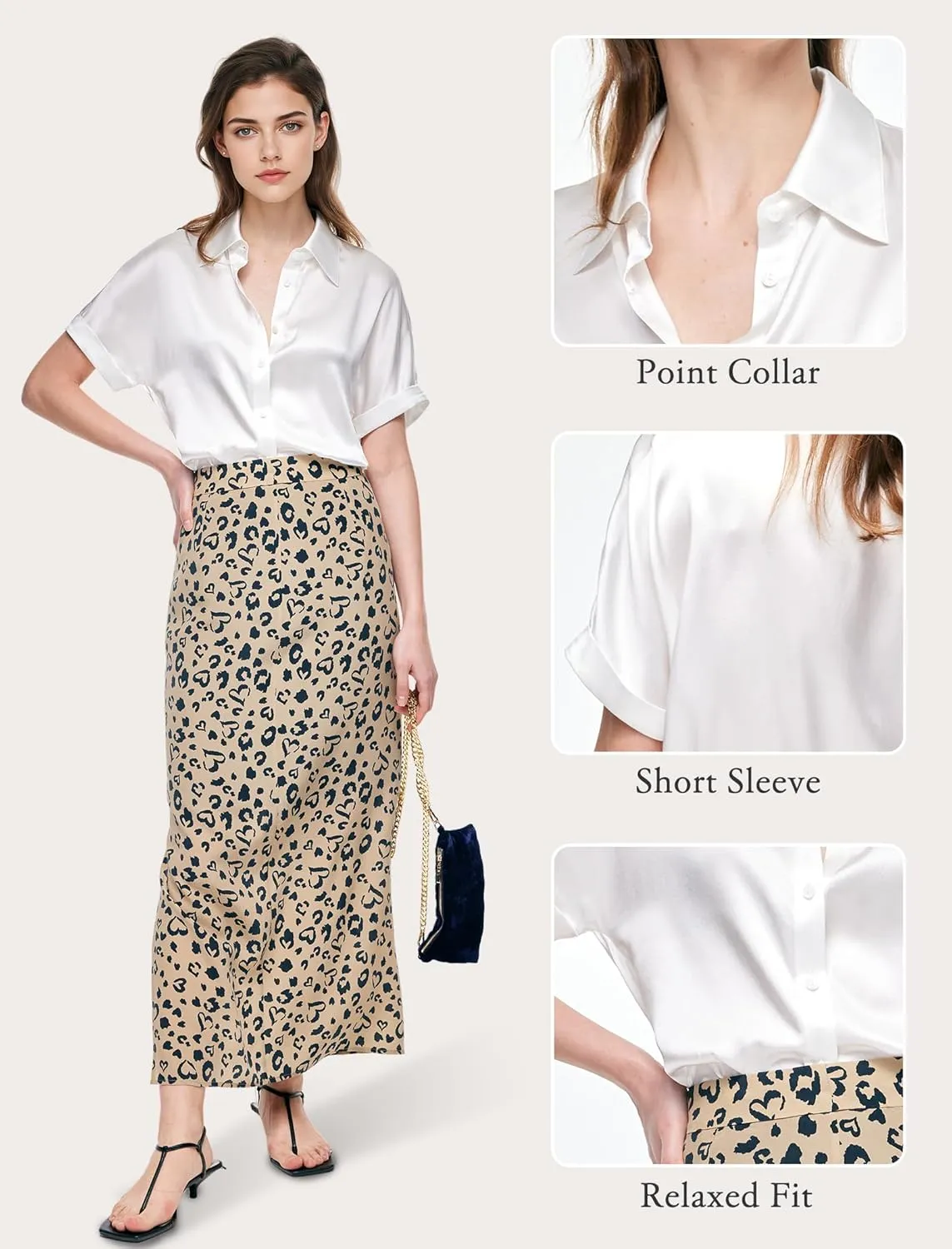 Silk Blouse for Women Button Down Shirts: Women's Short Sleeve Elegant Shirt 100% Pure Silk Casual Tops Summer Luxury Blouses