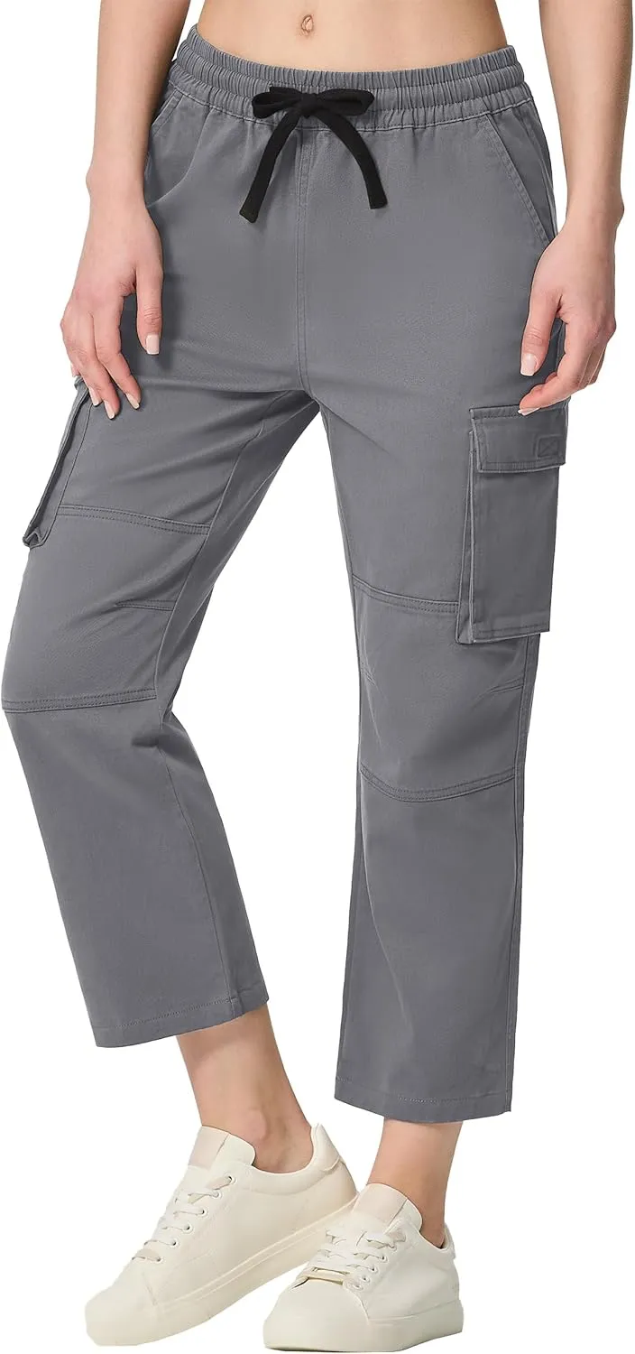 SPECIALMAGIC Capri Pants for Women Hiking Cargo Pockets Casual Travel Cropped Cotton