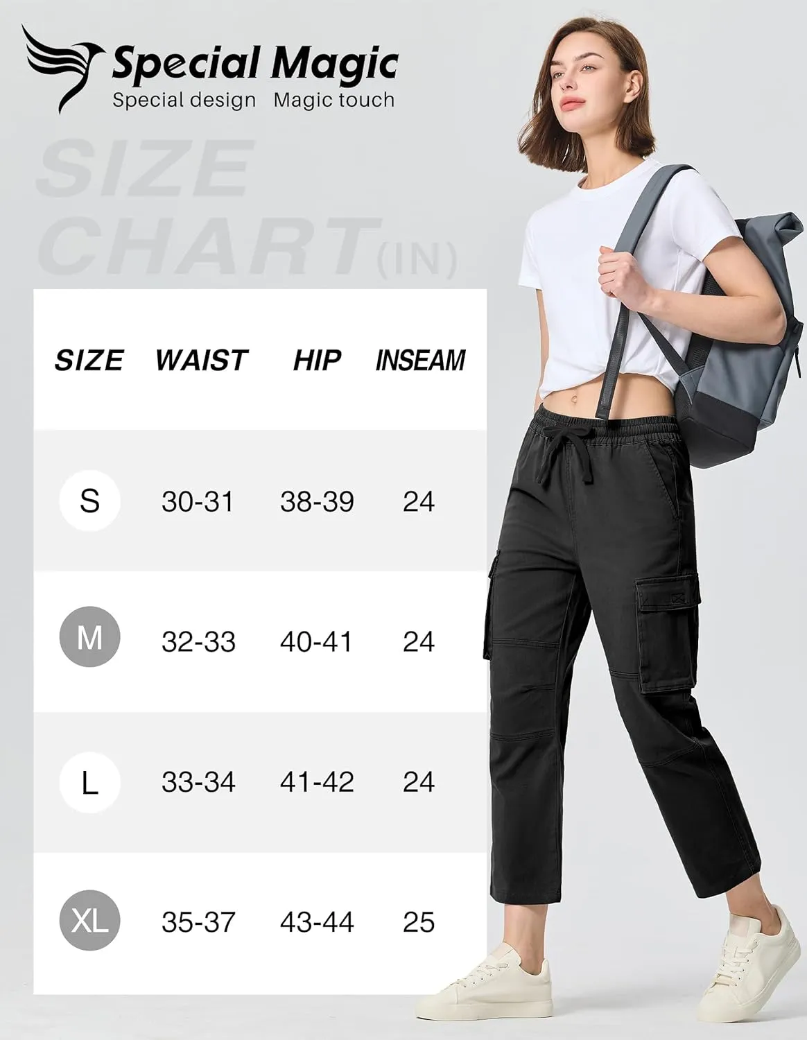 SPECIALMAGIC Capri Pants for Women Hiking Cargo Pockets Casual Travel Cropped Cotton