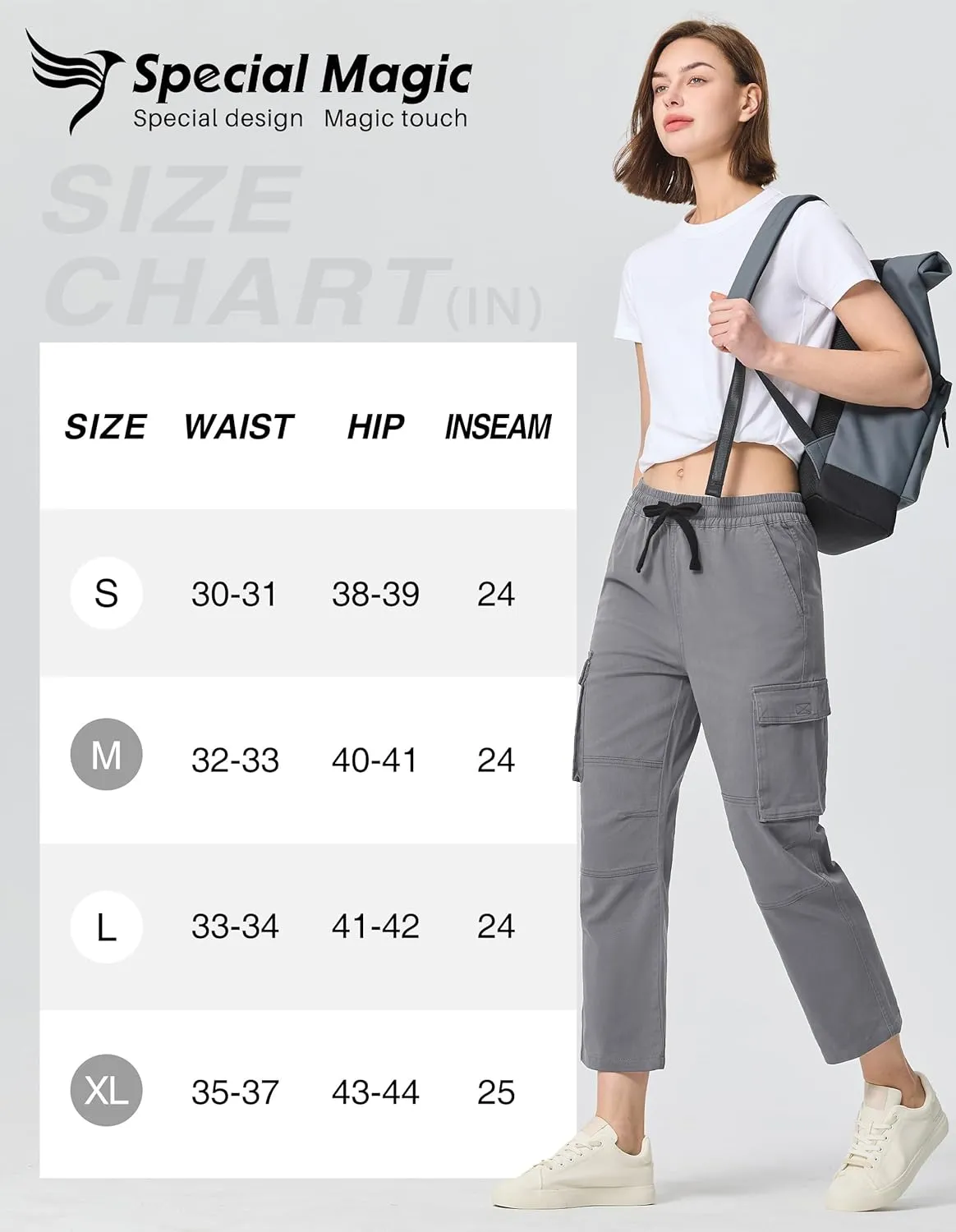SPECIALMAGIC Capri Pants for Women Hiking Cargo Pockets Casual Travel Cropped Cotton