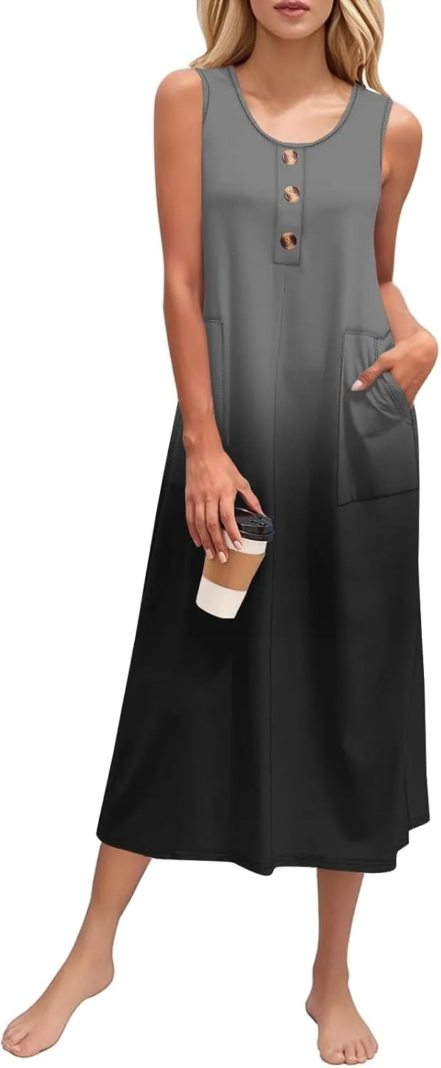 Summer Dresses for Women 2025 Sleeveless Button Down Maxi Dress Casual Loose Long Beach Sundress Travel Vacation Outfits